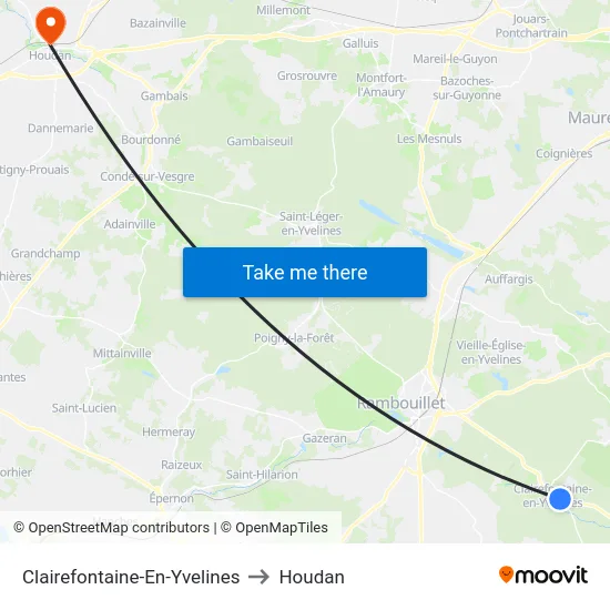 Clairefontaine-En-Yvelines to Houdan map