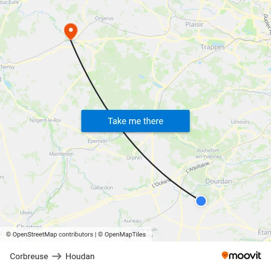 Corbreuse to Houdan map