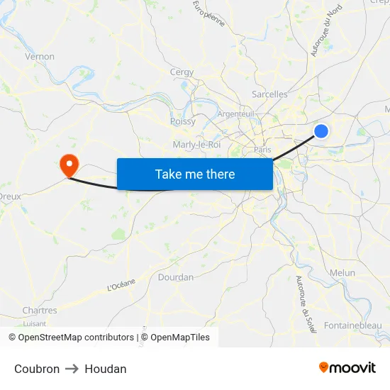 Coubron to Houdan map