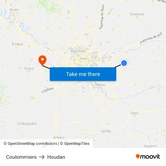 Coulommiers to Houdan map