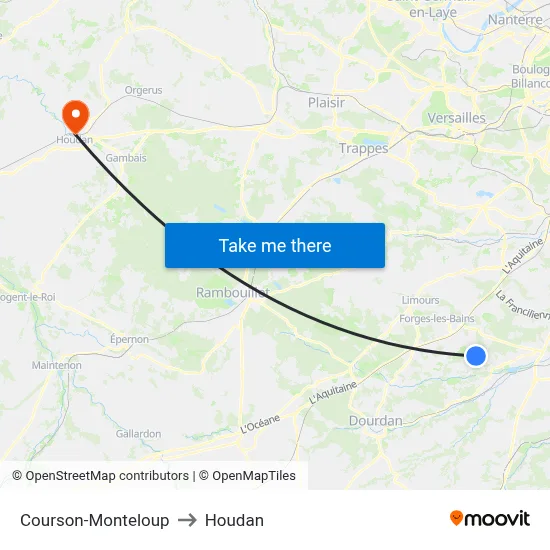 Courson-Monteloup to Houdan map