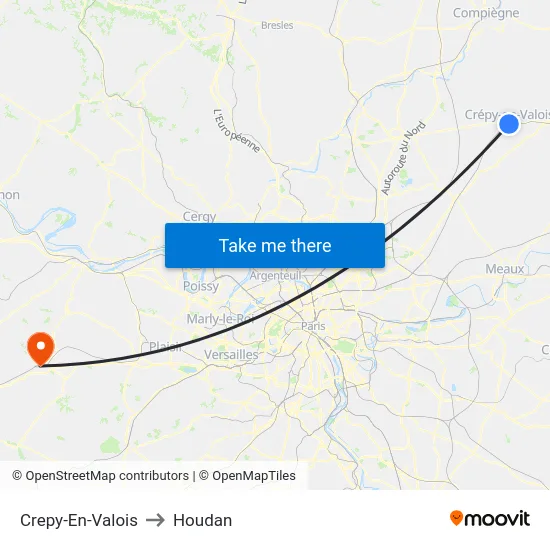 Crepy-En-Valois to Houdan map