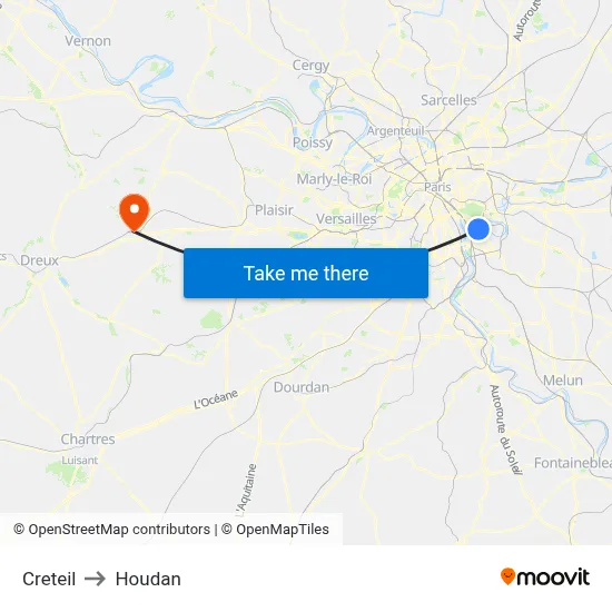 Creteil to Houdan map