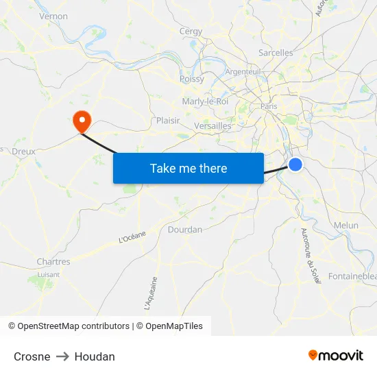 Crosne to Houdan map