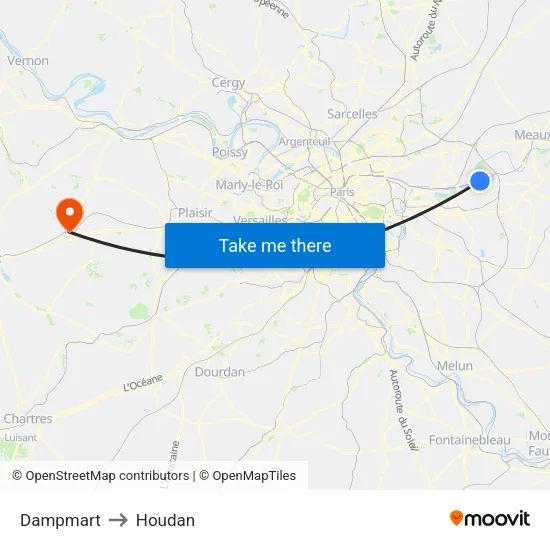 Dampmart to Houdan map