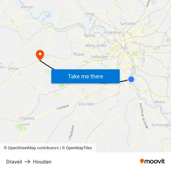 Draveil to Houdan map