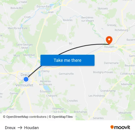 Dreux to Houdan map