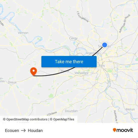 Ecouen to Houdan map