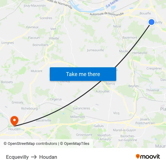 Ecquevilly to Houdan map