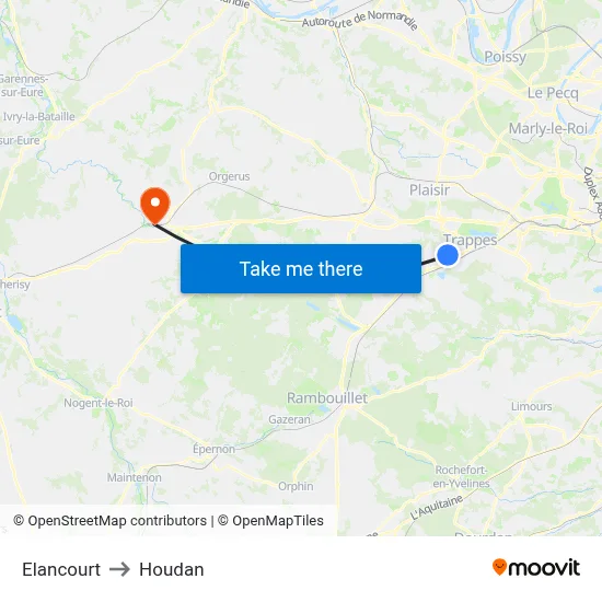 Elancourt to Houdan map