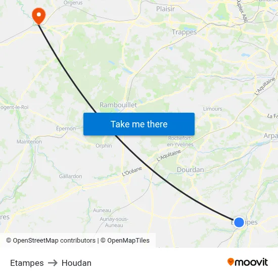 Etampes to Houdan map