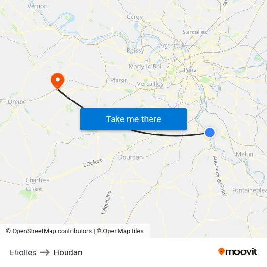 Etiolles to Houdan map
