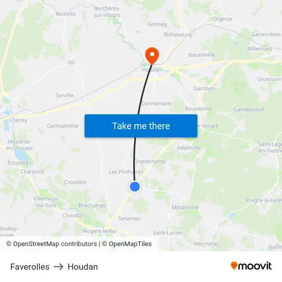 Faverolles to Houdan map