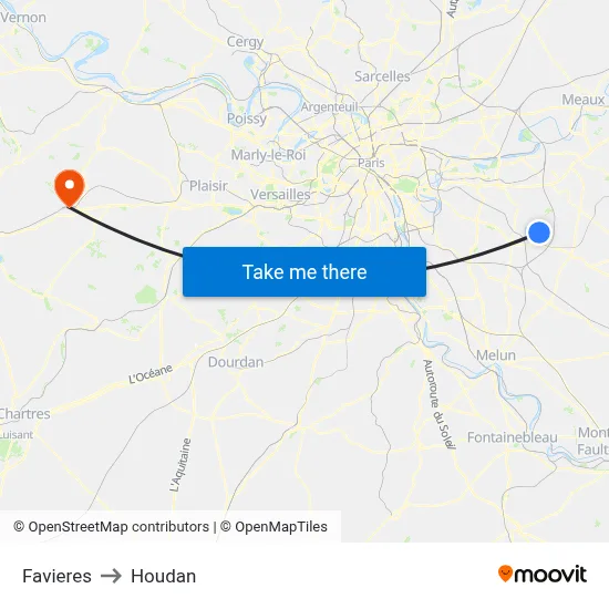 Favieres to Houdan map