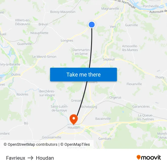 Favrieux to Houdan map