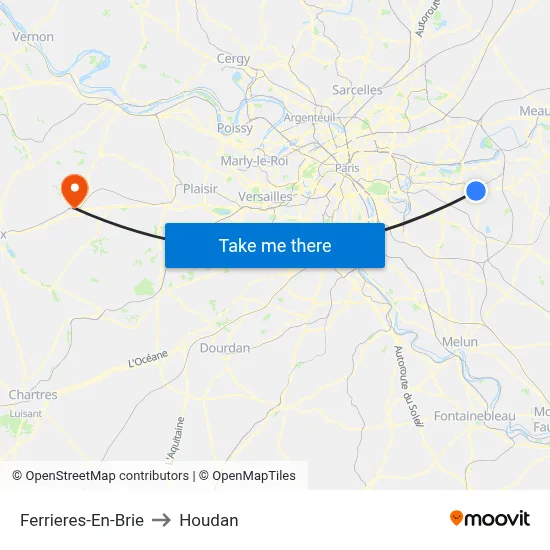 Ferrieres-En-Brie to Houdan map