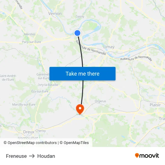 Freneuse to Houdan map
