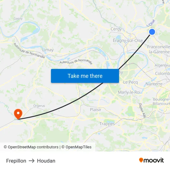 Frepillon to Houdan map