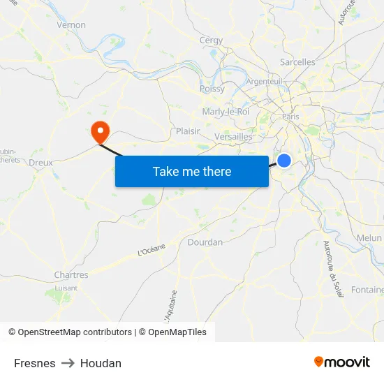 Fresnes to Houdan map