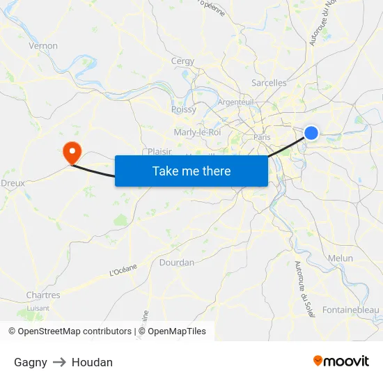 Gagny to Houdan map