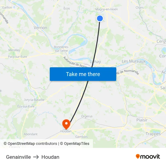 Genainville to Houdan map