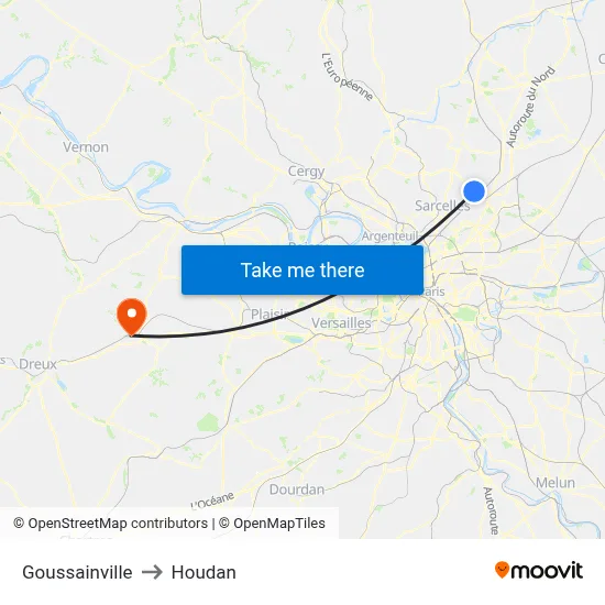 Goussainville to Houdan map