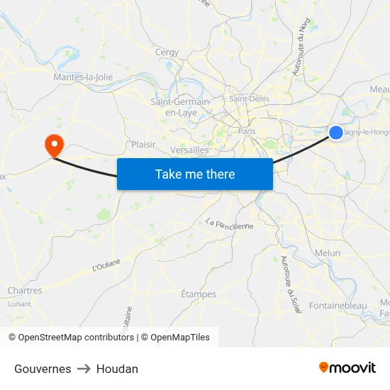 Gouvernes to Houdan map