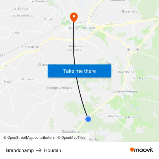 Grandchamp to Houdan map