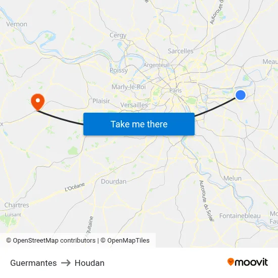 Guermantes to Houdan map