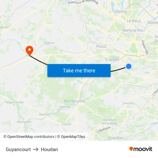 Guyancourt to Houdan map