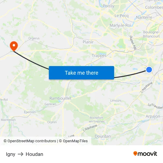 Igny to Houdan map