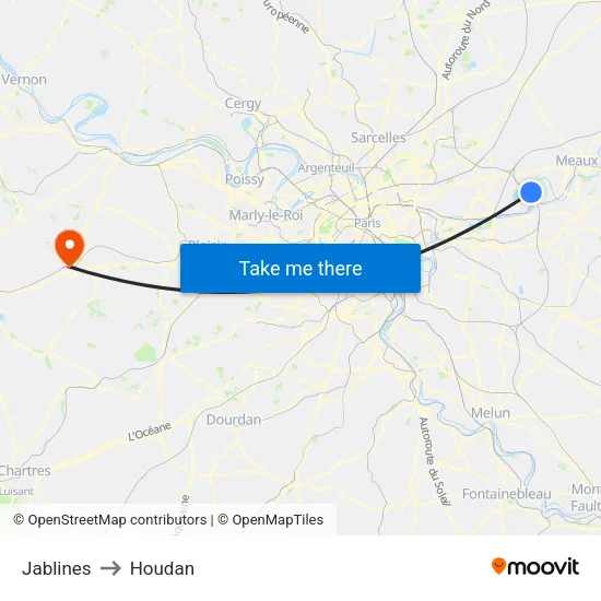 Jablines to Houdan map