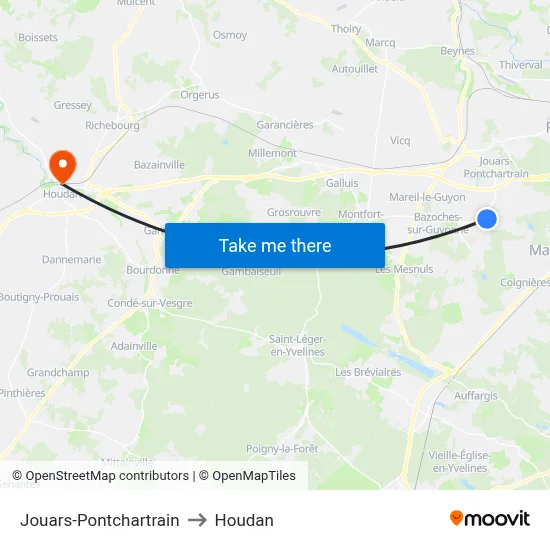Jouars-Pontchartrain to Houdan map