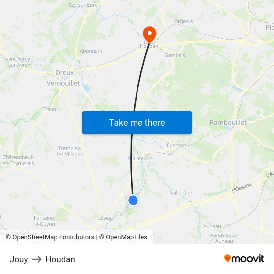 Jouy to Houdan map