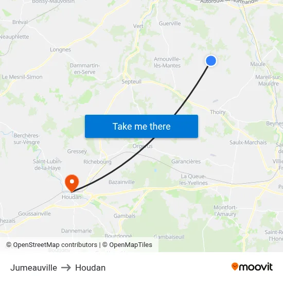 Jumeauville to Houdan map