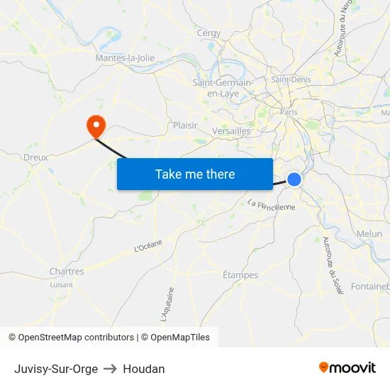 Juvisy-Sur-Orge to Houdan map