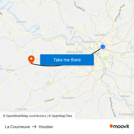 La Courneuve to Houdan map