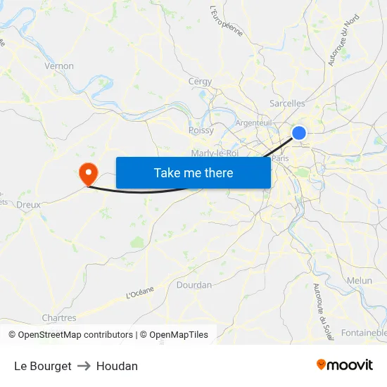 Le Bourget to Houdan map