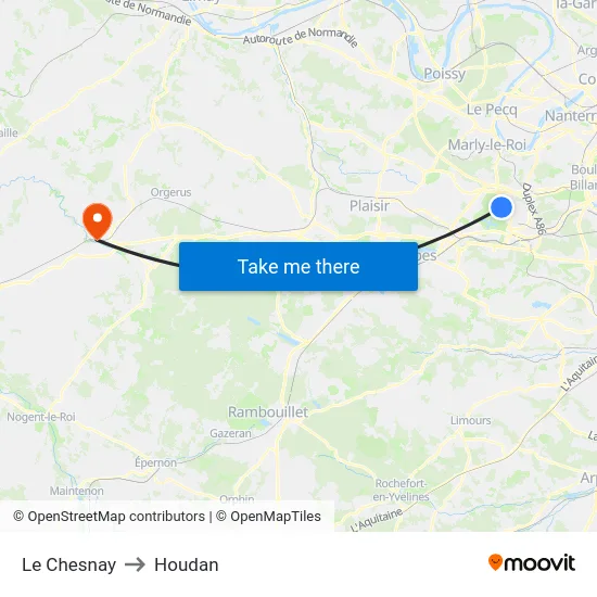 Le Chesnay to Houdan map
