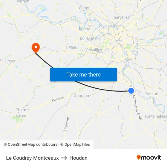 Le Coudray-Montceaux to Houdan map
