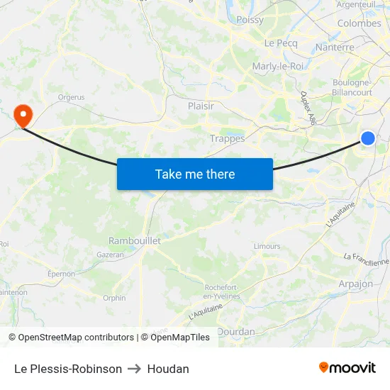 Le Plessis-Robinson to Houdan map