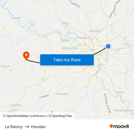 Le Raincy to Houdan map