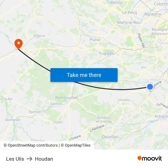 Les Ulis to Houdan map