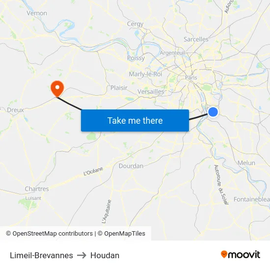 Limeil-Brevannes to Houdan map