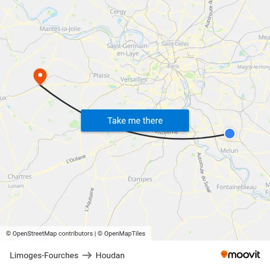 Limoges-Fourches to Houdan map