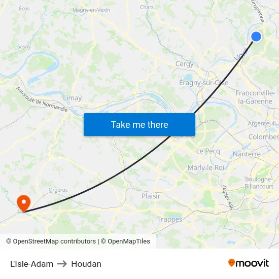L'Isle-Adam to Houdan map