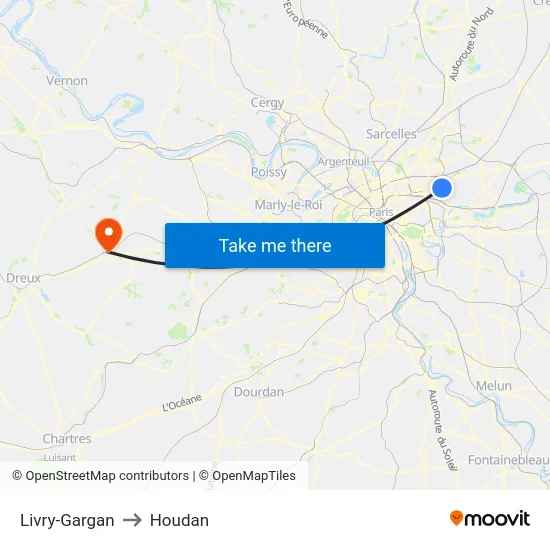 Livry-Gargan to Houdan map