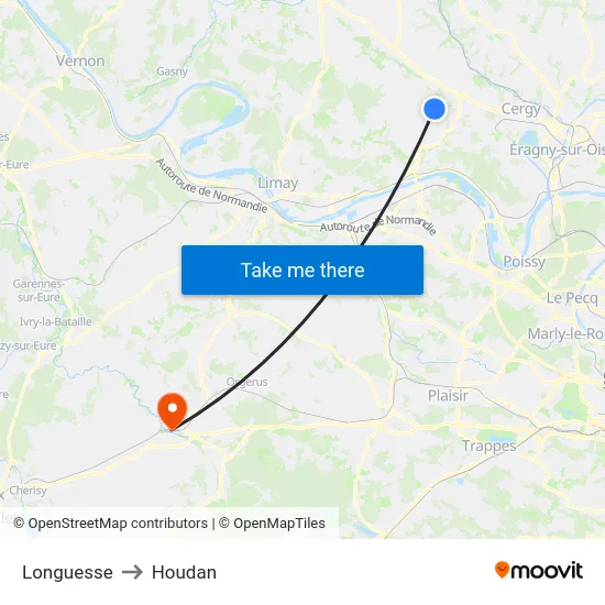 Longuesse to Houdan map