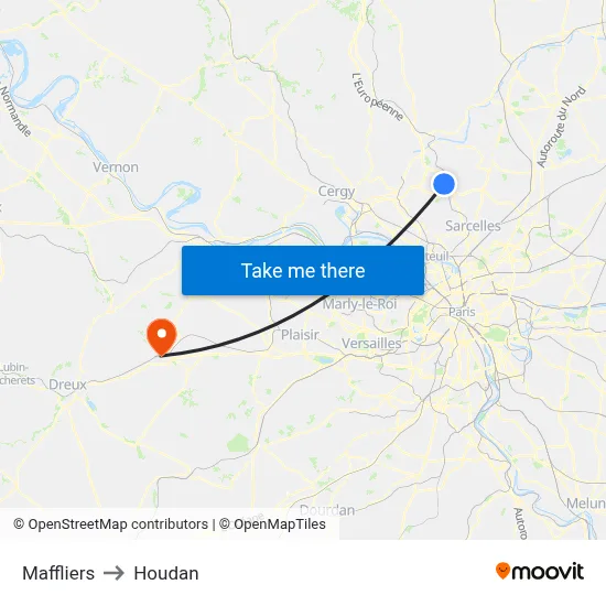 Maffliers to Houdan map