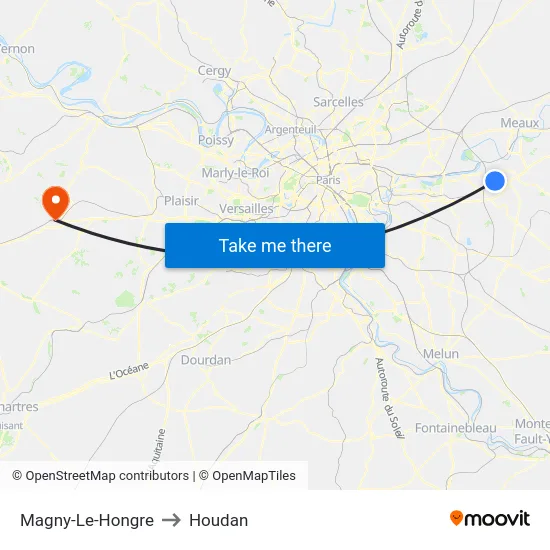Magny-Le-Hongre to Houdan map